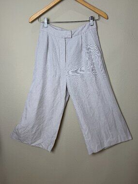 MANGO Suit Cropped Khaki Tan Linen Blend Trousers Pants Size 2